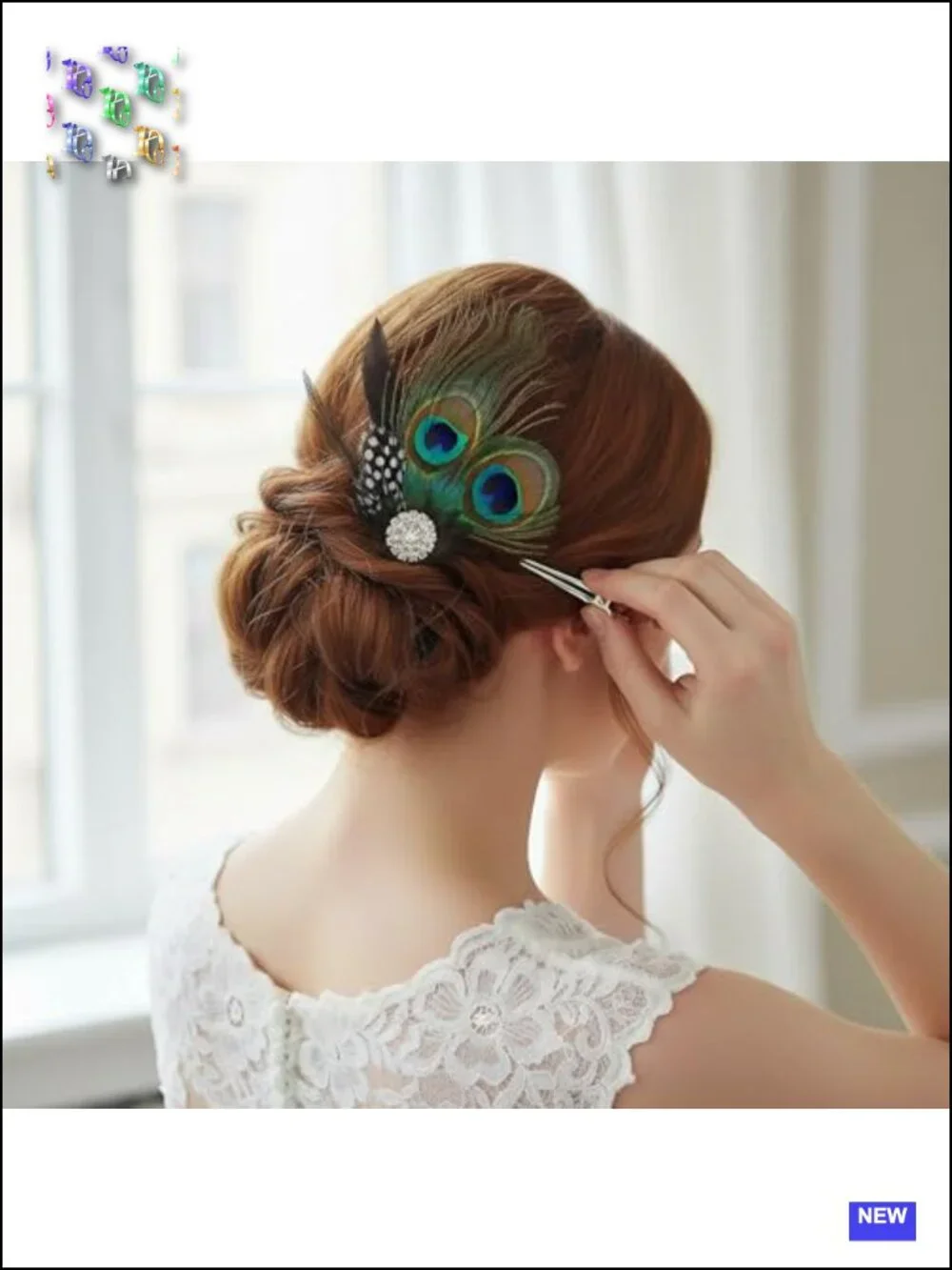 3pcs Butterfly Faux Peacock Feather Hair Clip Rhinestone Hair Accessory